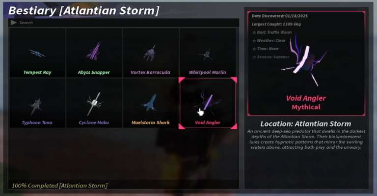 アトランンティアンストームの8つの魚すべて（100％bestiary）
